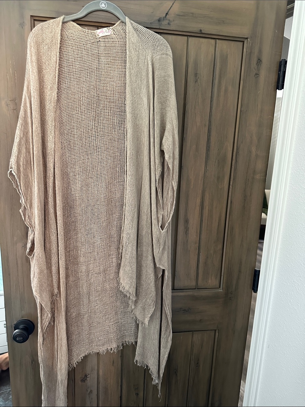 Free People Open-Knit Mesh Sweater in Taupe